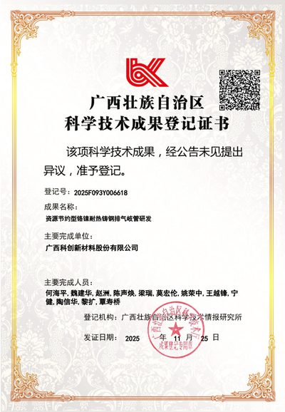 Resource-Saving Heat-Resistant Cast Steel Achievement Certificate